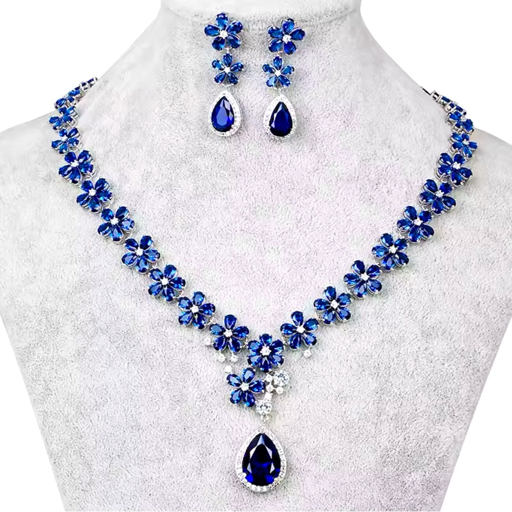 Wedding / formal / bridal Blue Teardrop Cubic Zirconia Wedding Necklace Set